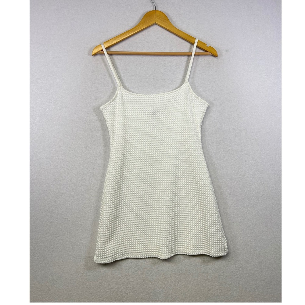 H&M Divided White‎ Textured Mini Dress Spaghetti Strap ALine Size S